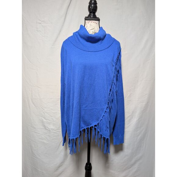 Michael Kors Women's Royal Blue Cowl‎ Neck Sweater Fringe Hem Size XL - Picture 1 of 10